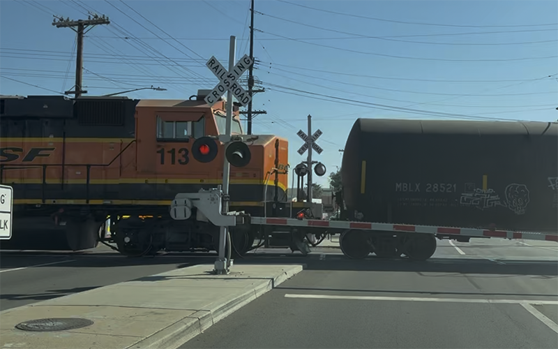 Freight train with smog